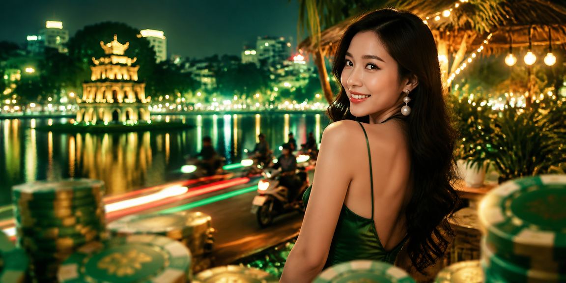 Bảng hiệu neon sáng rực trong đêm Hà Nội với không khí cá cược trực tuyến sôi động